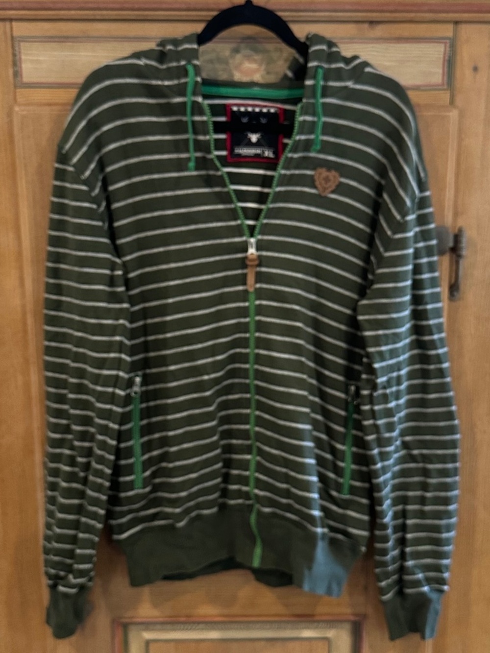 Men's ALPRAUSCH - Olive Green / White Striped Zip Hoody - Size XL